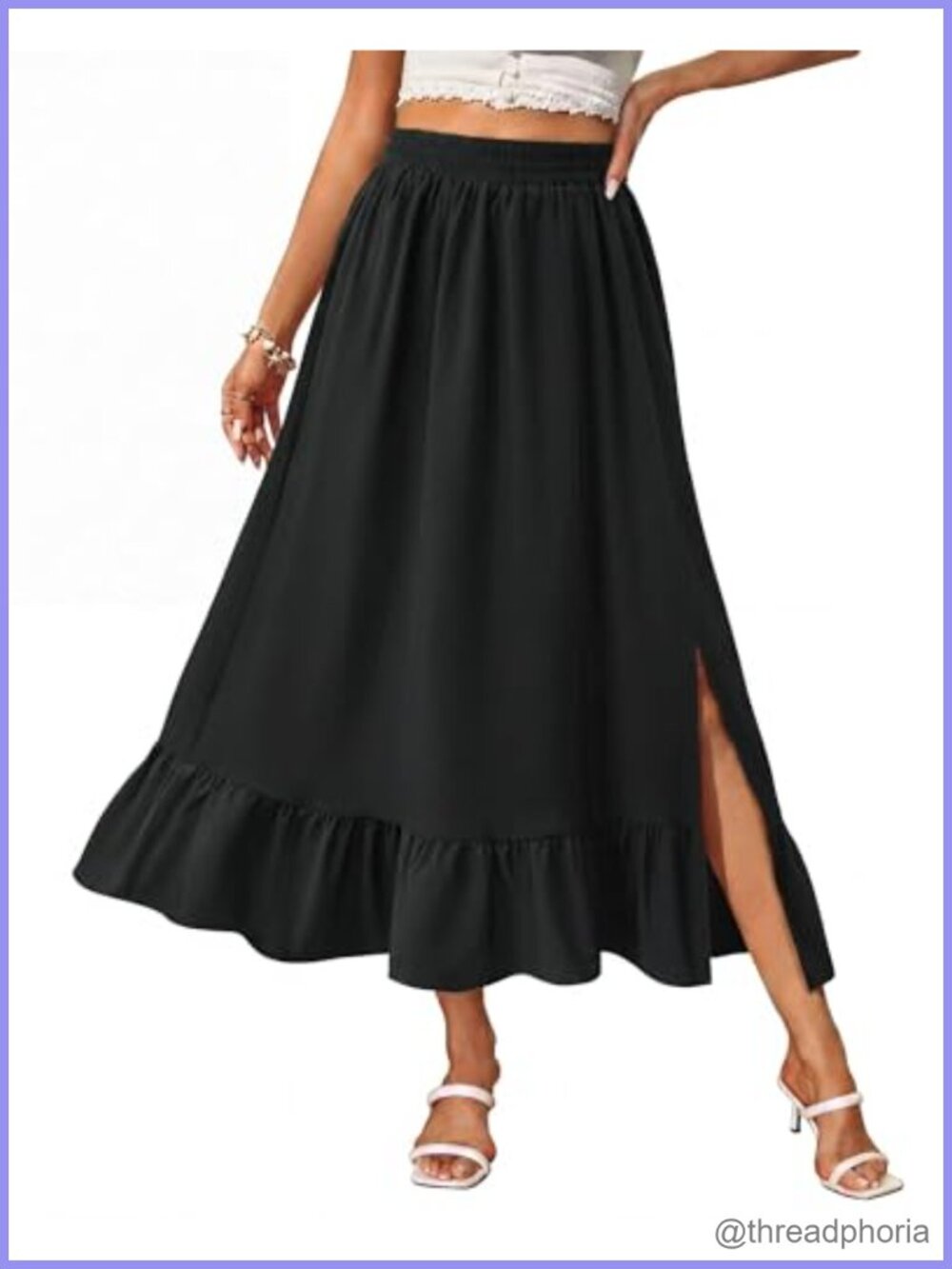 Women's Midi Skirt Flowy Elastic High Waist A-Line Summer Beach Casual